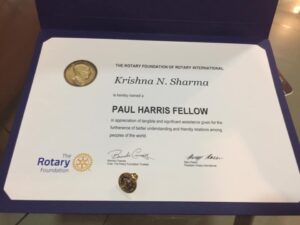 Assoc Prof Krishna N Sharma Rotary PHF